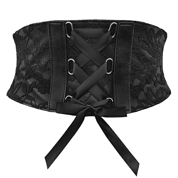 ASOS Black Floral Lace Satin Ribbon Button Closure Corset Wide Waist Belt 33" - Picture 4 of 16